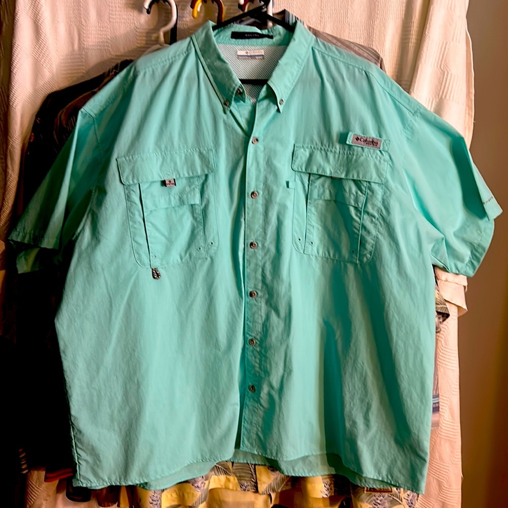 Men’s Columbia SS Bahama PFG fishing shirt, aqua, size 3X/3TF, like new
